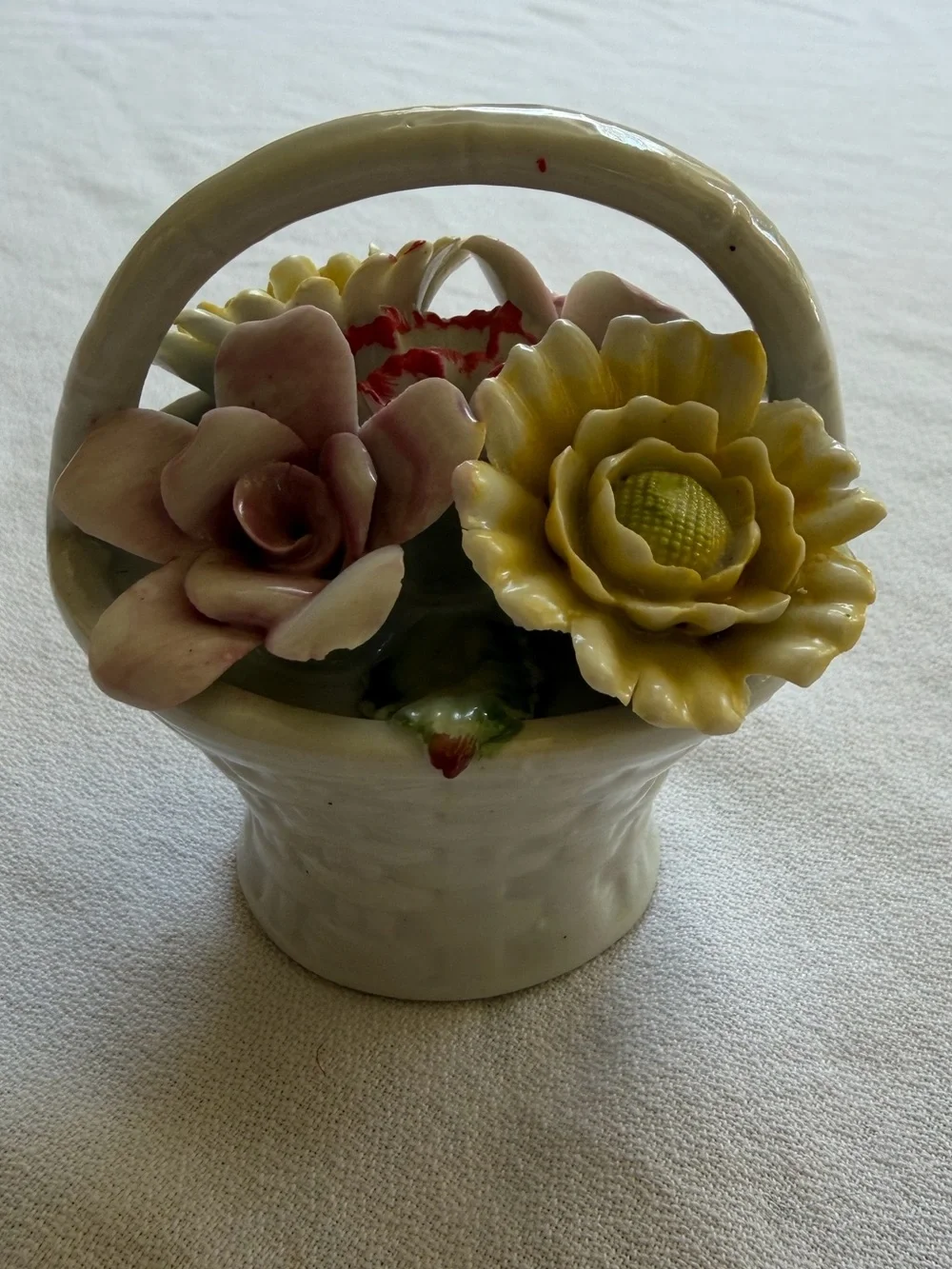 VTG Hand-Painted Porcelain Floral Basket Accent